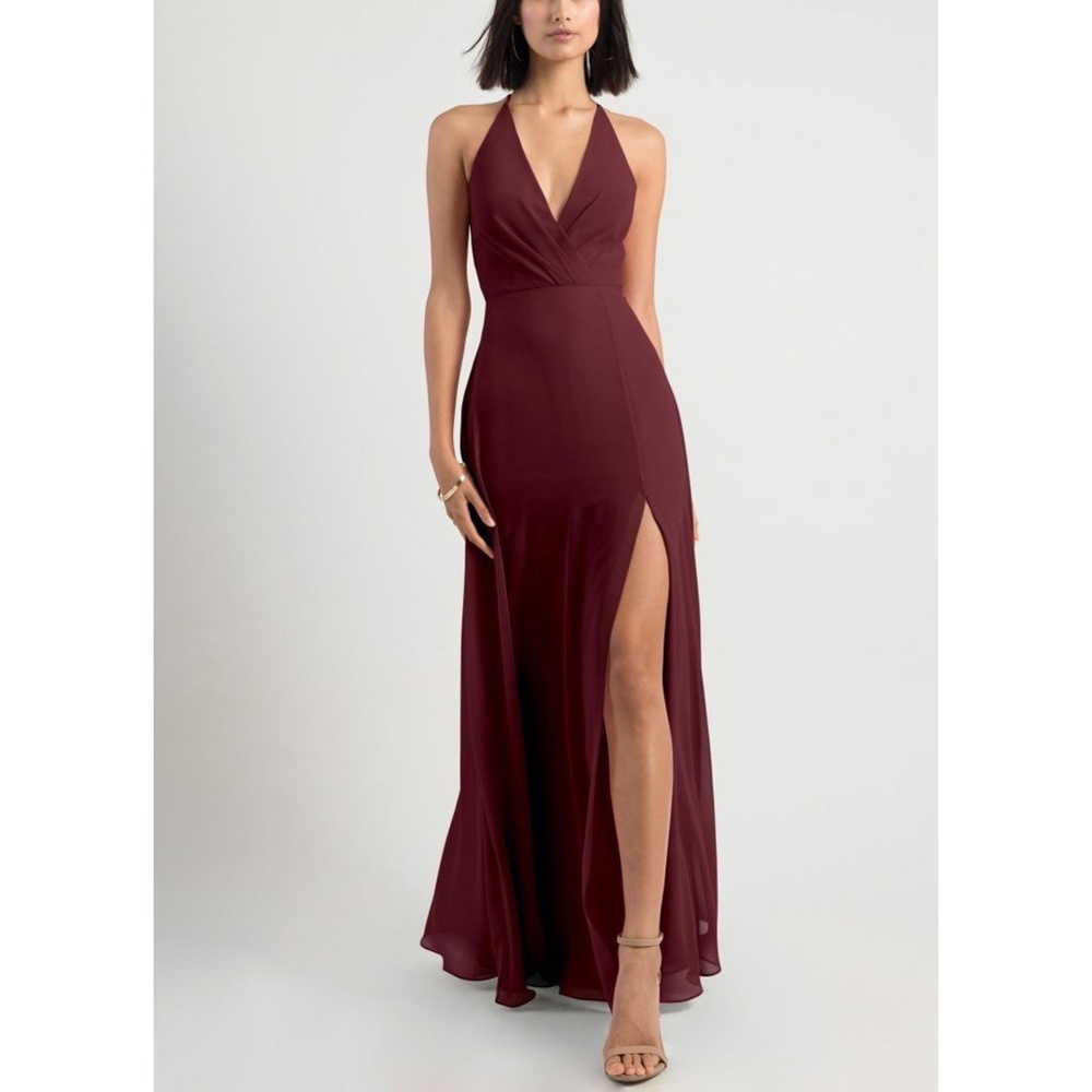 Jenny Yoo Bryce Surplice V-Neck Slit Chiffon Gown